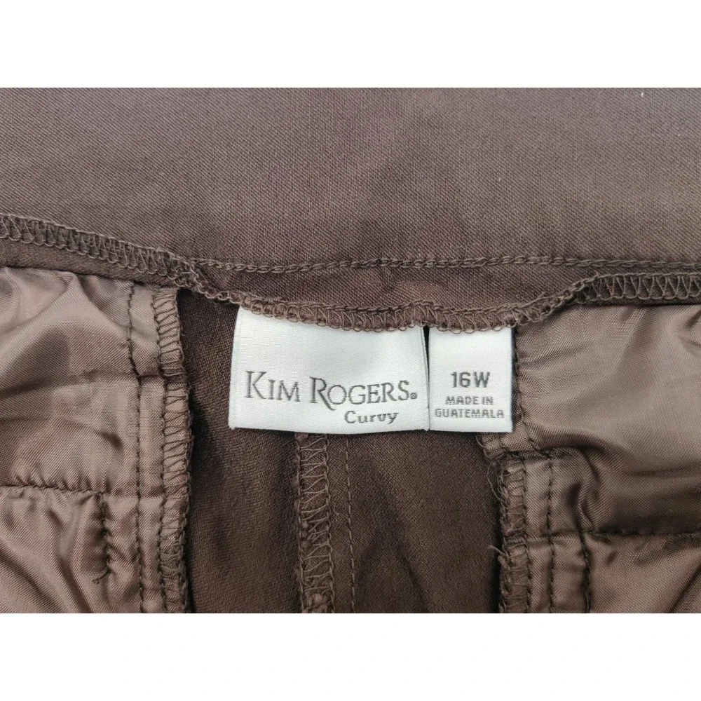 Kim Rogers Curvy Brown Pull On Straight Leg Pants Tummy‎ Control Womens 16W